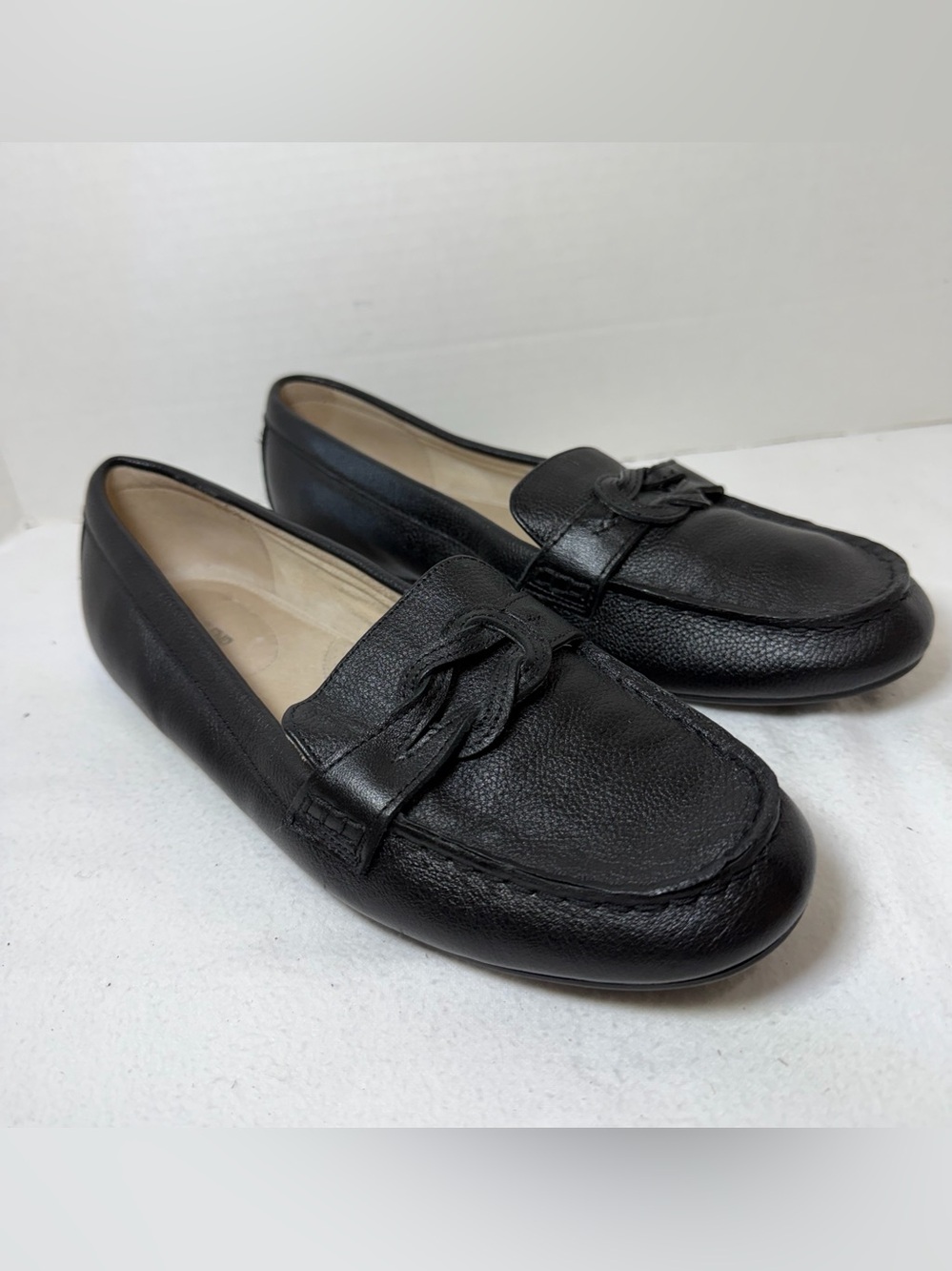 Lands’ End Womens Black Leather Loafer Flat Slip On Shoes Size 8 1/2 Casual